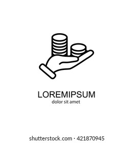Web line icon. Money in hand