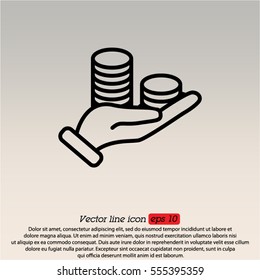 Web line icon. Money in hand