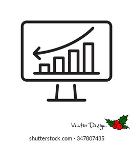 Web line icon - Monitor with business graph