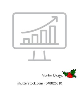 Web line icon. Monitor with business graph