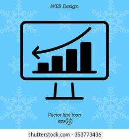 Web line icon. Monitor with business graph