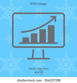 Web line icon. Monitor with business graph