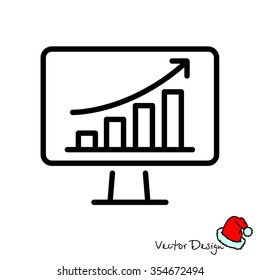 Web line icon. Monitor with business graph