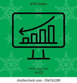 Web line icon. Monitor with business graph