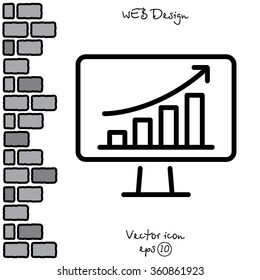 Web line icon. Monitor with business graph