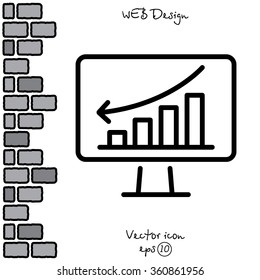 Web line icon. Monitor with business graph
