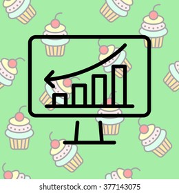 Web line icon. Monitor with business graph