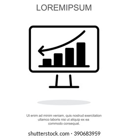 Web line icon. Monitor with business graph