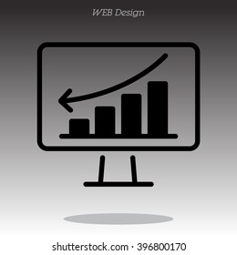 Web line icon. Monitor with business graph
