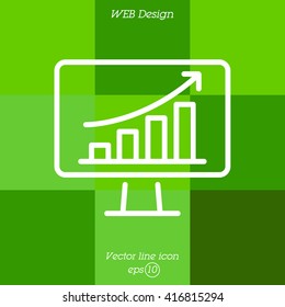 Web line icon. Monitor with business graph