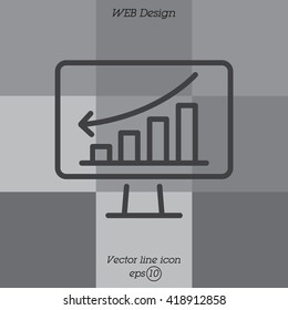 Web line icon. Monitor with business graph