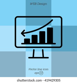 Web line icon. Monitor with business graph