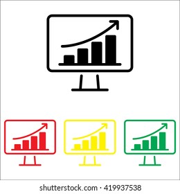 Web line icon. Monitor with business graph
