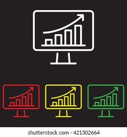 Web line icon. Monitor with business graph