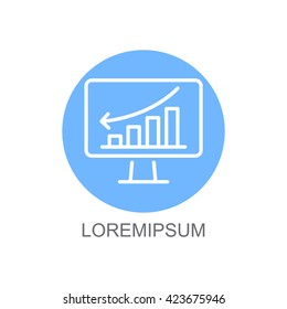 Web line icon. Monitor with business graph