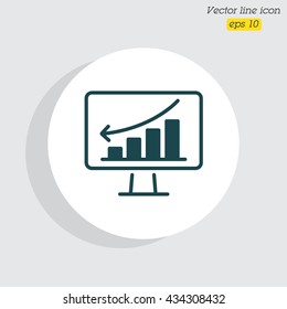 Web line icon. Monitor with business graph