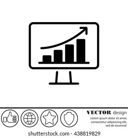 Web line icon. Monitor with business graph