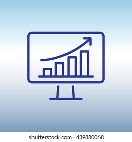 Web line icon. Monitor with business graph