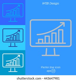 Web line icon. Monitor with business graph