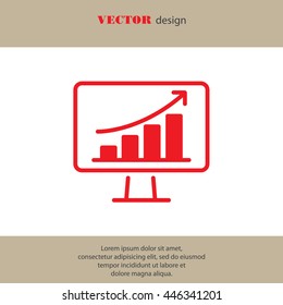 Web line icon. Monitor with business graph