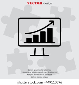 Web line icon. Monitor with business graph
