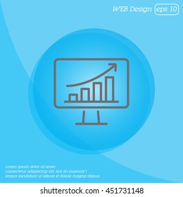 Web line icon. Monitor with business graph