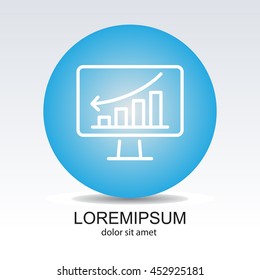 Web line icon. Monitor with business graph