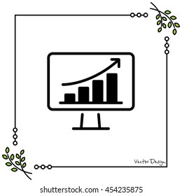 Web line icon. Monitor with business graph