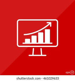 Web line icon. Monitor with business graph