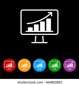 Web line icon. Monitor with business graph