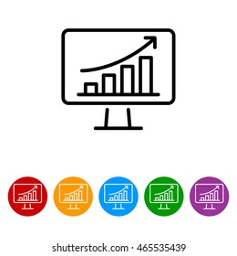 Web line icon. Monitor with business graph