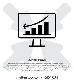 Web line icon. Monitor with business graph