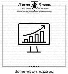 Web line icon. Monitor with business graph