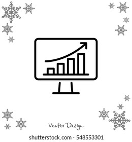 Web line icon. Monitor with business graph