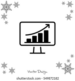 Web line icon. Monitor with business graph
