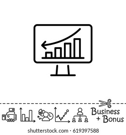 Web line icon. Monitor with business graph