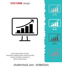 Web line icon. Monitor with business graph