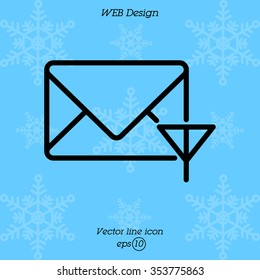 Web line icon. Network communication (envelope and antenna), message