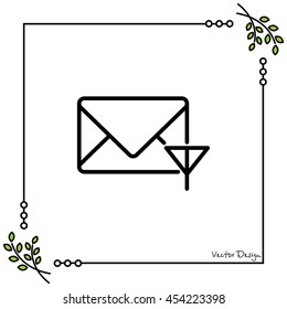 Web line icon. Network communication (envelope and antenna), message