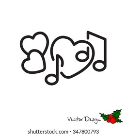 Web line icon. Notes and heart, melody of Love