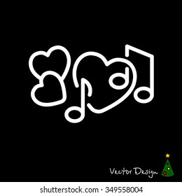 Web line icon. Notes and heart, melody of Love