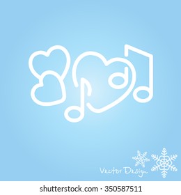 Web line icon. Notes and heart, melody of Love