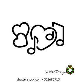 Web line icon. Notes and heart, melody of Love