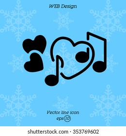 Web line icon. Notes and heart, melody of Love