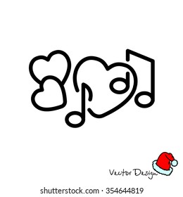 Web line icon. Notes and heart, melody of Love