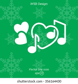 Web line icon. Notes and heart, melody of Love