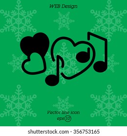 Web line icon. Notes and heart, melody of Love