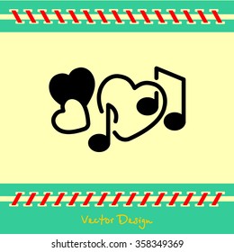 Web line icon. Notes and heart, melody of Love