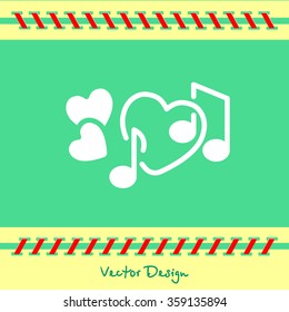 Web line icon. Notes and heart, melody of Love