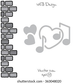 Web line icon. Notes and heart, melody of Love